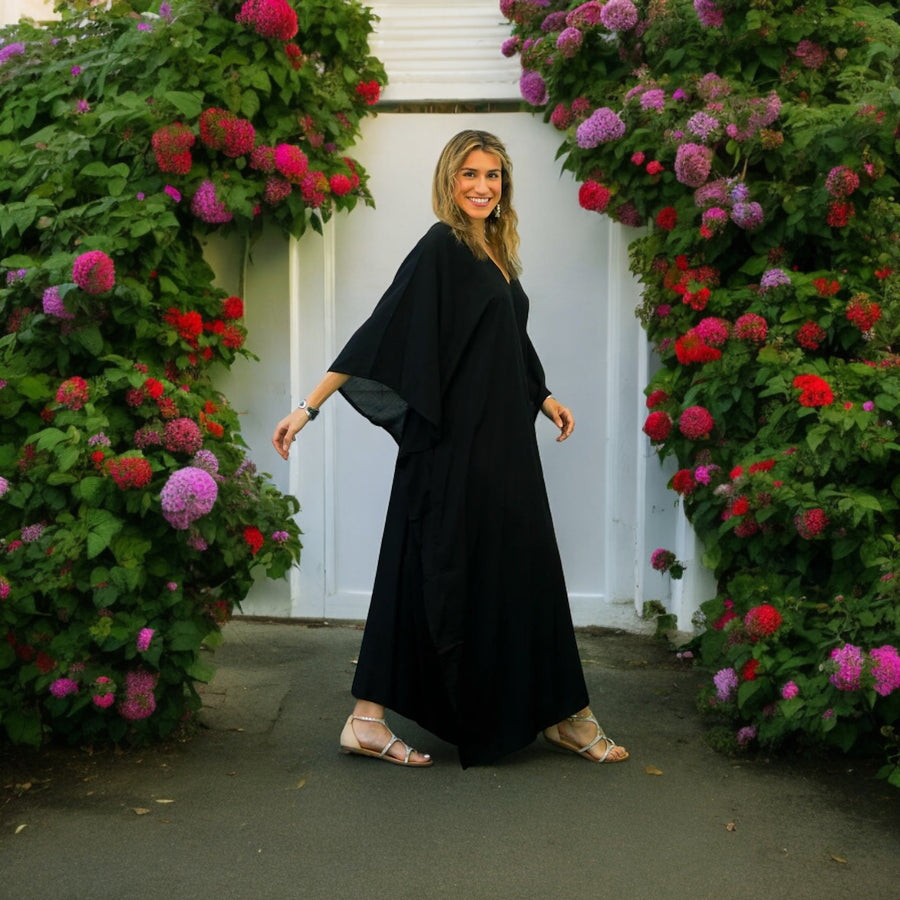 Plain Black Cotton Kaftan