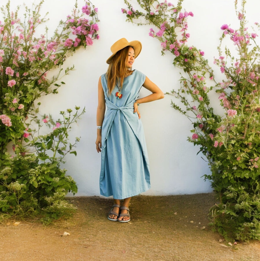 Sky Blue Organic Cotton Wrap Dress