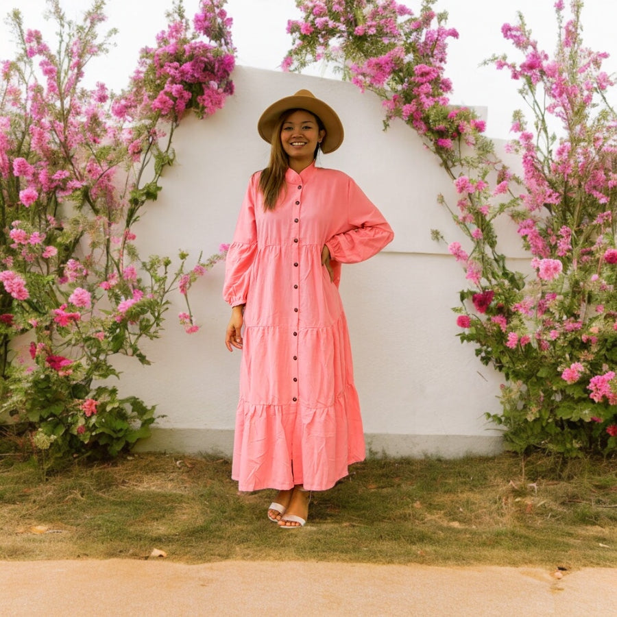 Pink Organic Cotton Tiered Maxi Dress