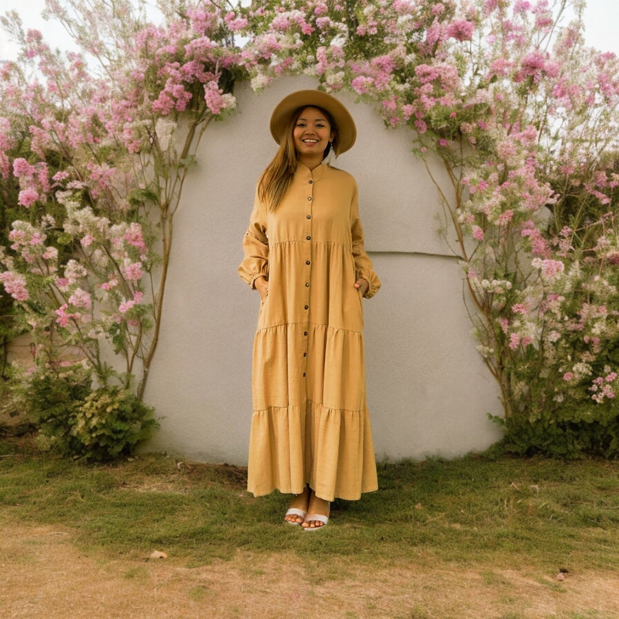 Brown Organic Cotton Tiered Maxi Dress