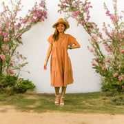 Brown Organic Cotton Tiered Maxi Dress