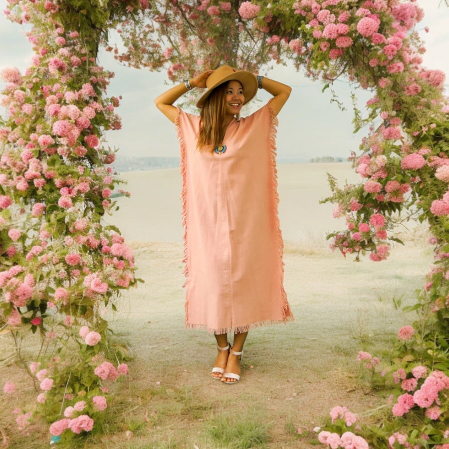 Old Rose Cotton Maxi Kaftan Dress