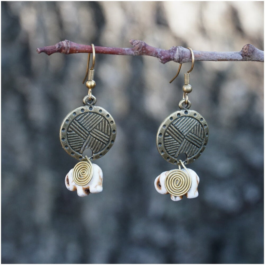 Elephant Brass Boho Earrings