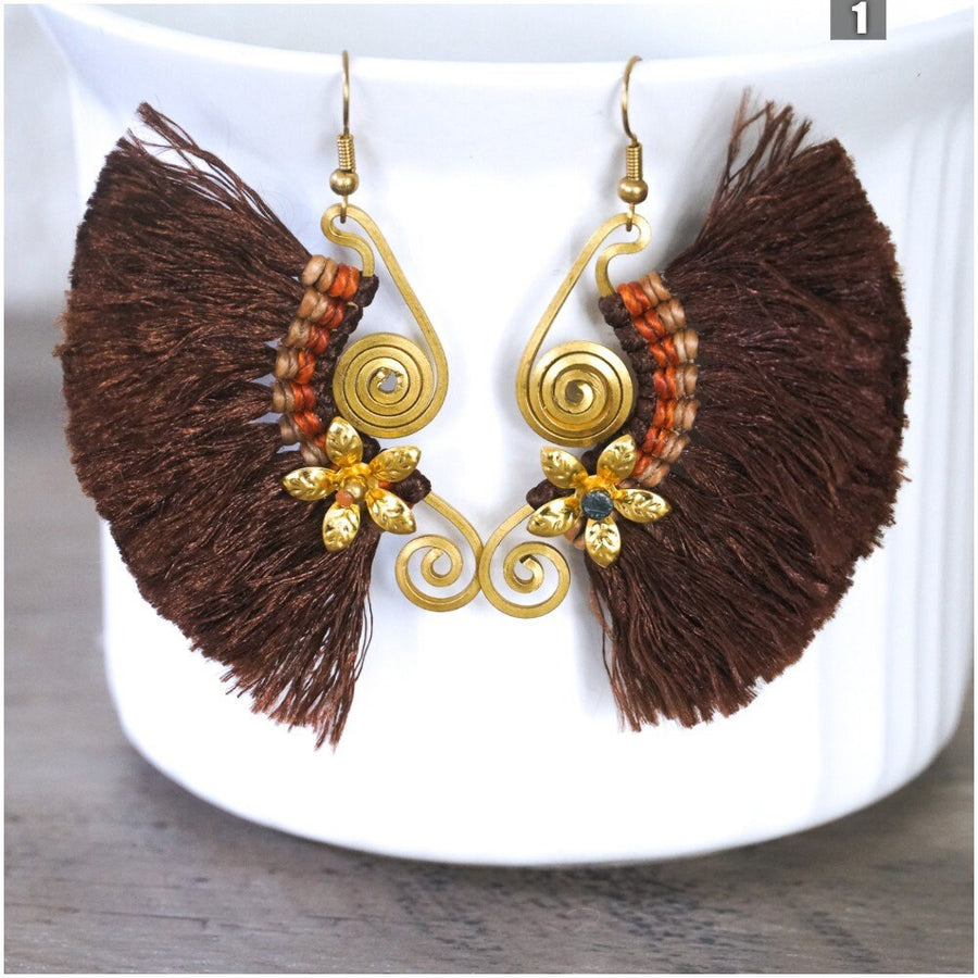 Mahogany Bloom Tassel Earrings