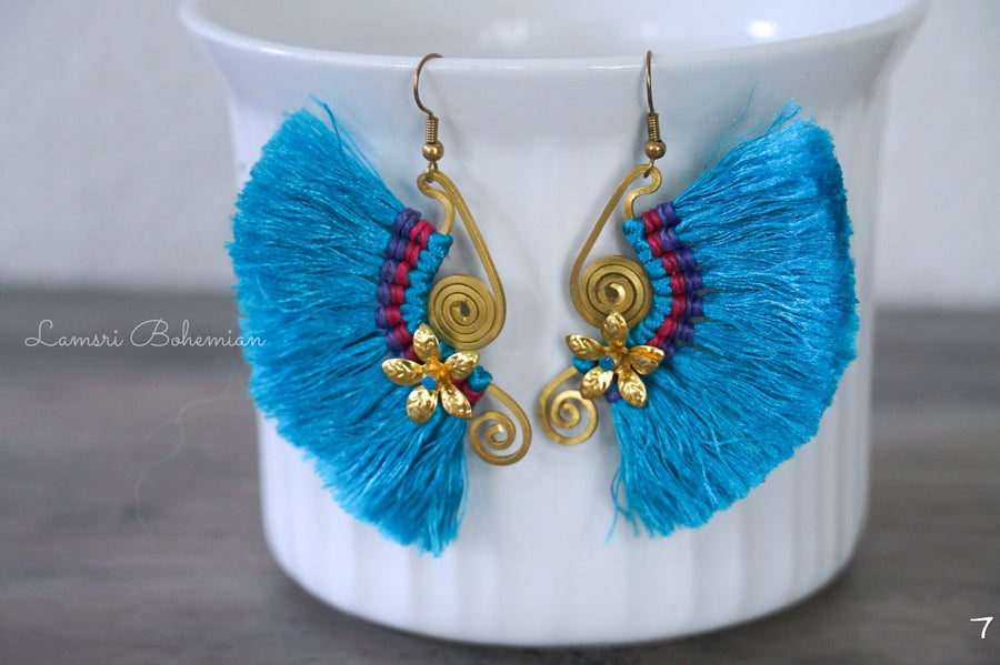 Azure Bloom Tassel Earrings