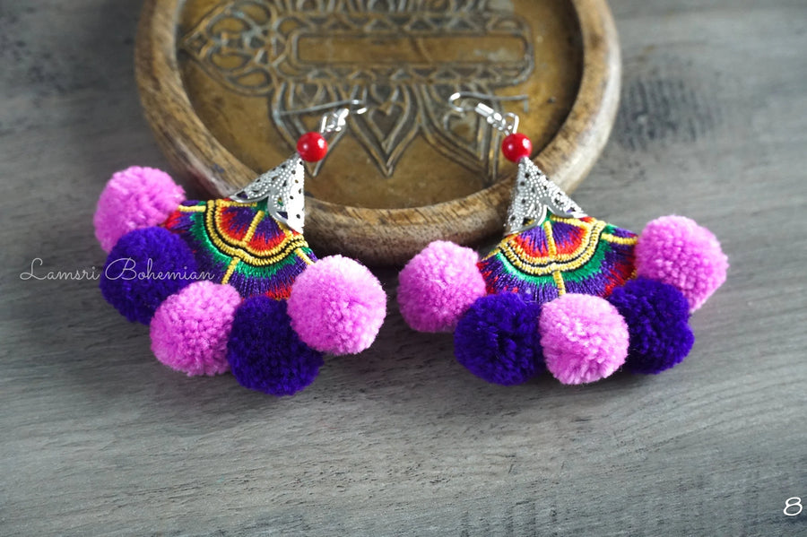 Pom Pom Fiesta Embroidered Earrings