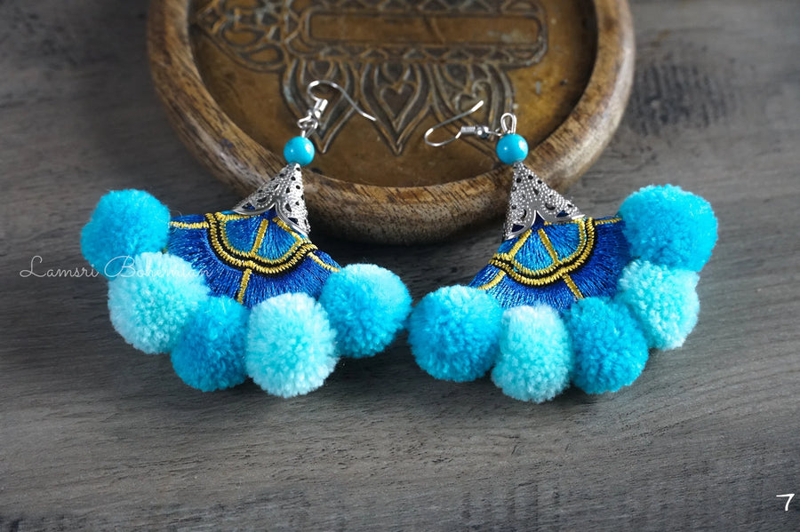 Azure Pom Embroidered Earrings!