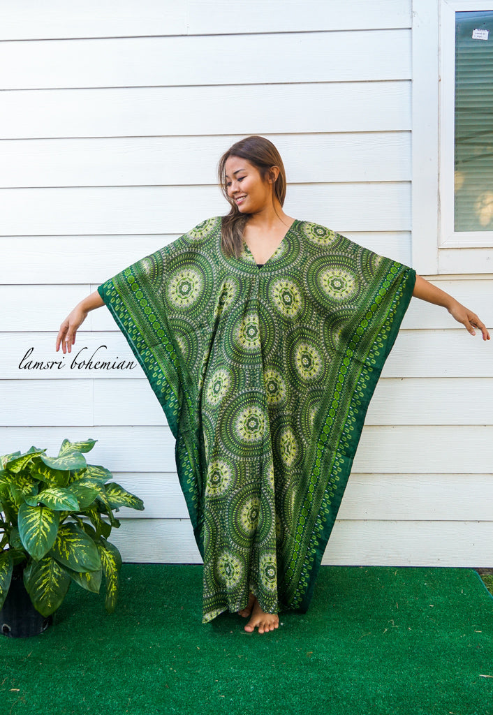 Green Mandala Boho Kaftan