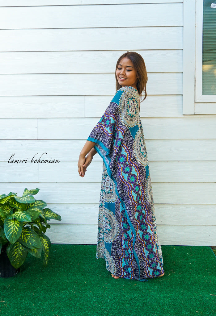 Turquoise Lotus Kaftan Lamsri Bohemian