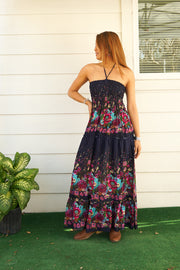 Blue Floral Tiered SunDress Maxi Dress