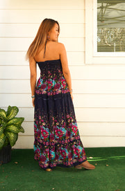 Blue Floral Tiered SunDress Maxi Dress