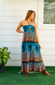 Teal Mandala Tiered SunDress Maxi Dress