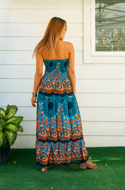 Teal Mandala Tiered SunDress Maxi Dress