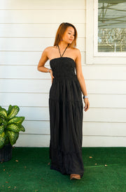 Solid Black Tiered SunDress Maxi Dress