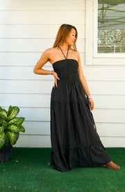 Solid Black Tiered SunDress Maxi Dress