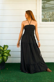 Solid Black Tiered SunDress Maxi Dress