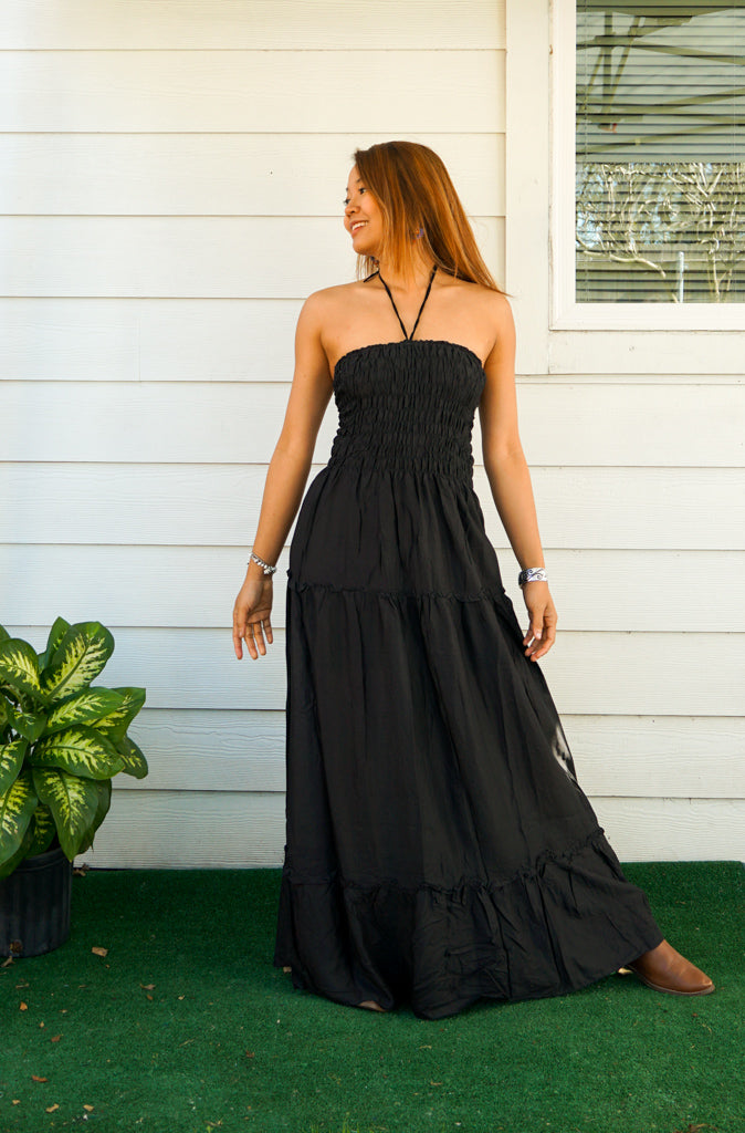 Solid Black Tiered SunDress Maxi Dress