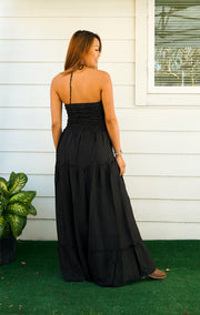 Solid Black Tiered SunDress Maxi Dress