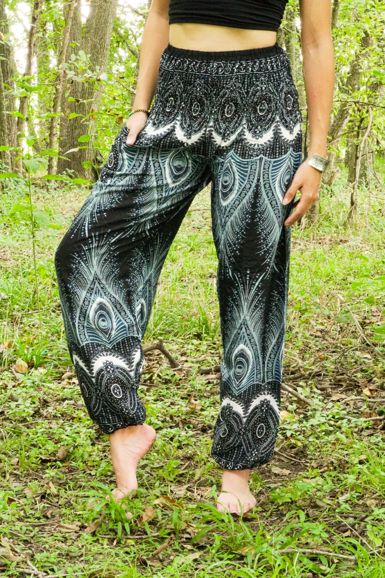 Black Royal Peacock Harem Pants - Lamsri Bohemian