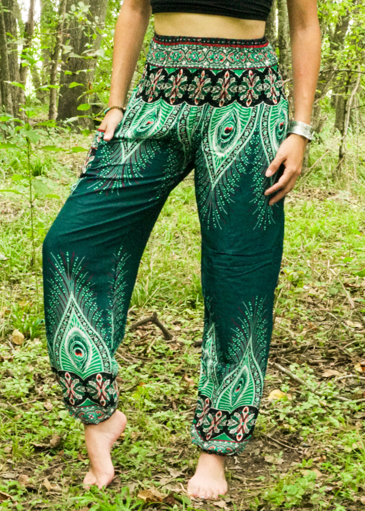 Teal Peace Peacock Harem Pants