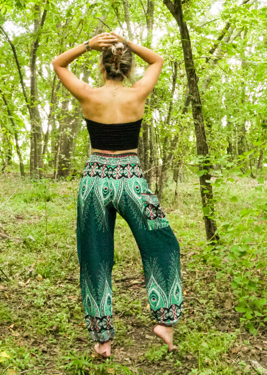 Teal Peace Peacock Harem Pants