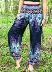 Dark Blue Peace Peacock Harem Pants