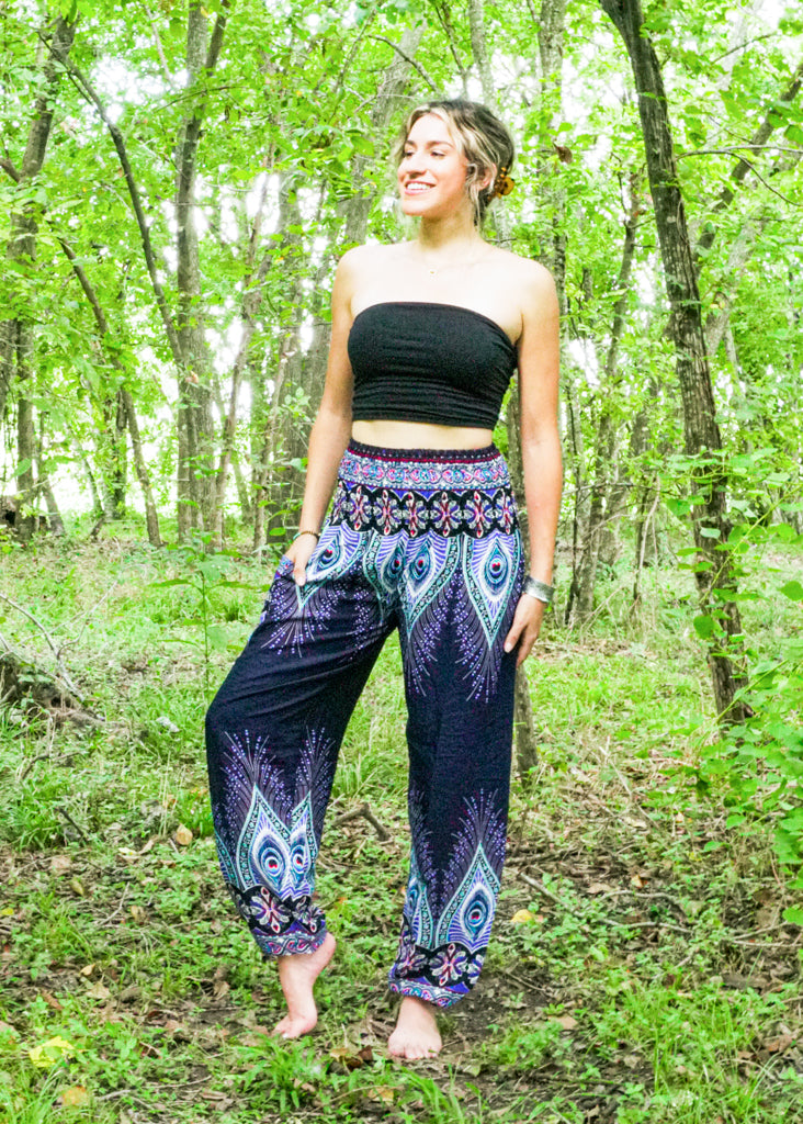 Dark Blue Peace Peacock Harem Pants