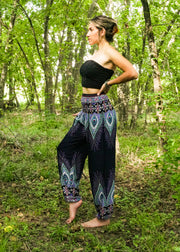 Dark Blue Peace Peacock Harem Pants