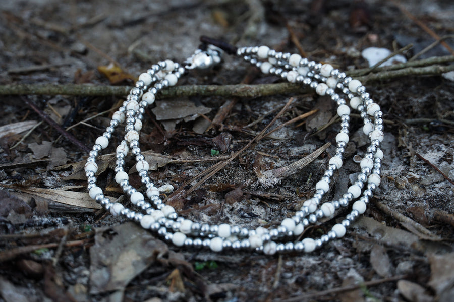 White Beaded Triple Strand Bracelet