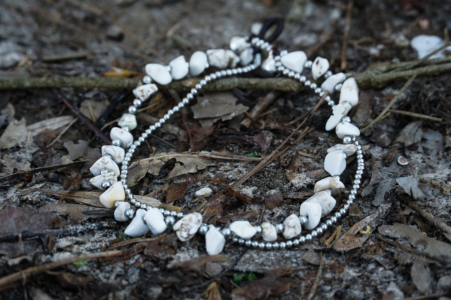 White Stone Double Strand Silver Anklet