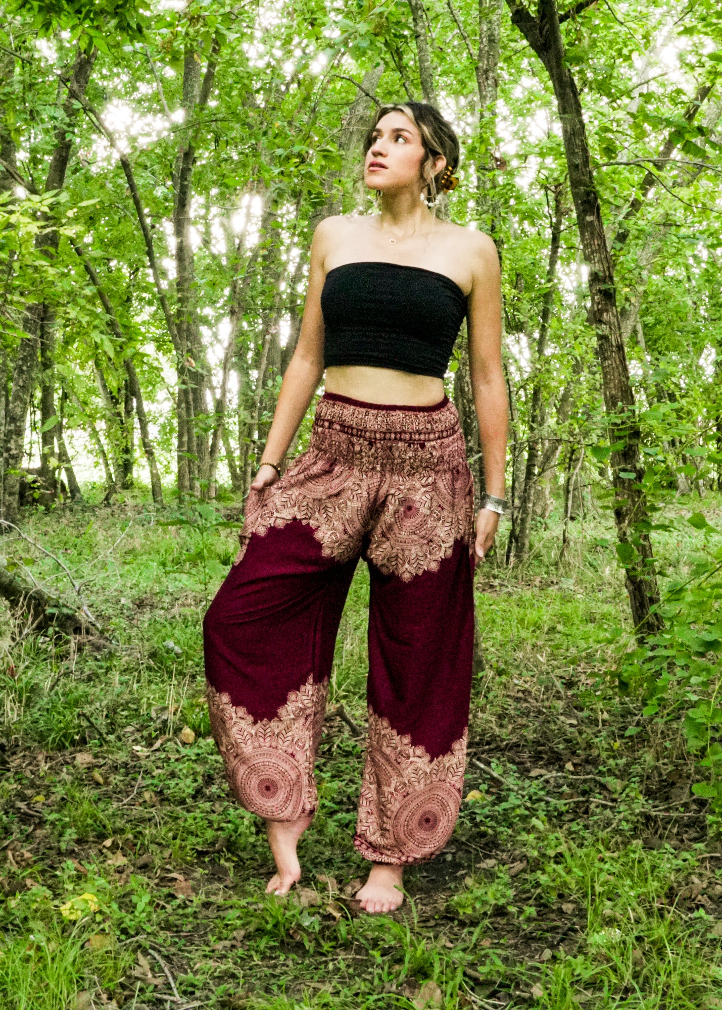 Burgundy Lotus Bloom Harem Pants