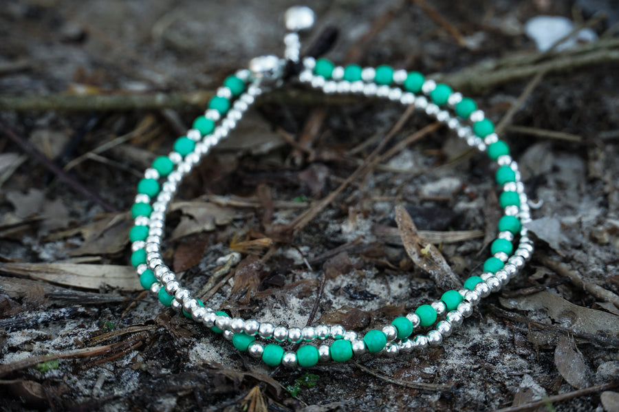 Green Beaded Double Strand Anklet