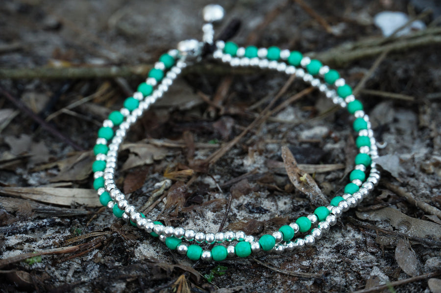 Green Beaded Double Strand Bracelet