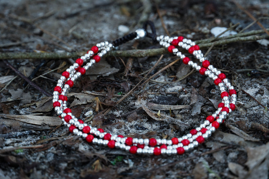 Red Beaded Triple Strand Bracelet