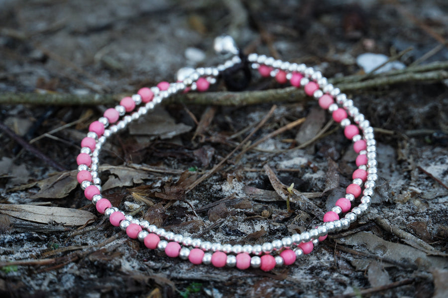 Pink Beaded Double Strand Anklet