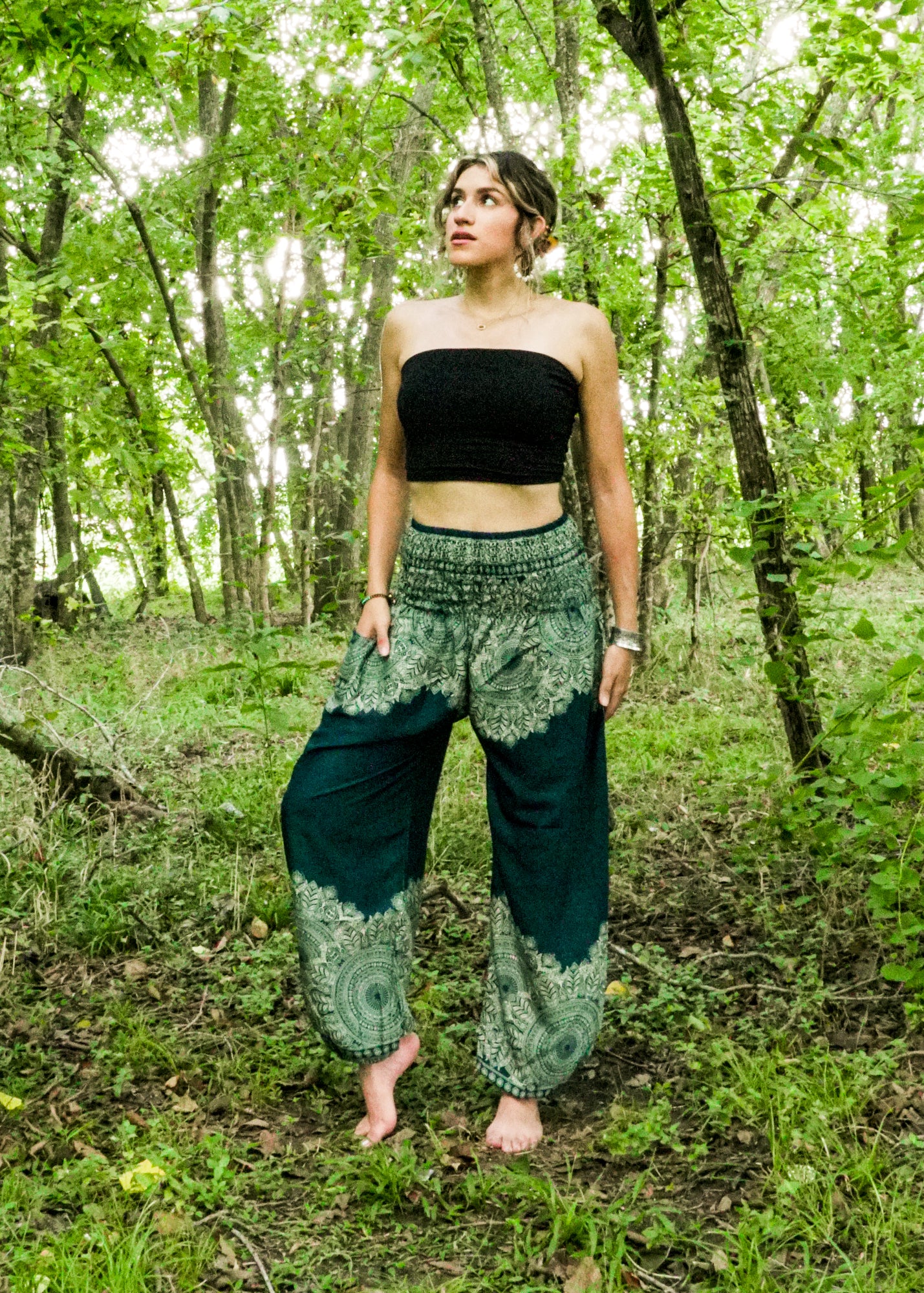 Teal Lotus Bloom Harem Pants