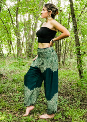 Teal Lotus Bloom Harem Pants