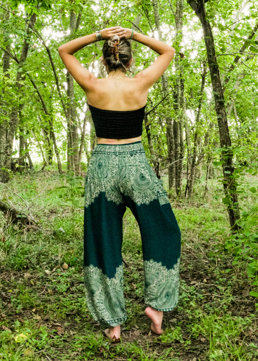 Teal Lotus Bloom Harem Pants