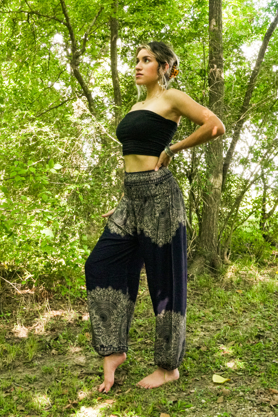 Dark Blue Lotus Bloom Harem Pants