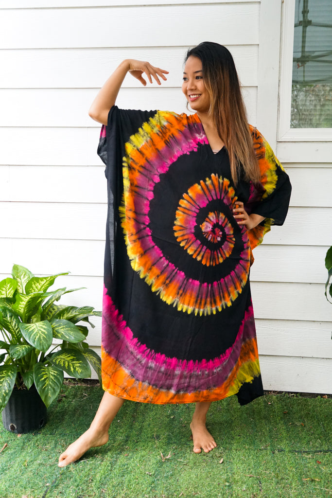 Black Pink Swirl Tie Dye Kaftan