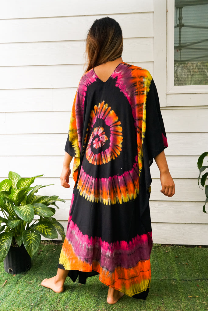 Black Pink Swirl Tie Dye Kaftan