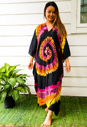 Black Pink Swirl Tie Dye Kaftan