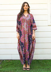 Pink Blue Lotus Mandala Full Length Kaftan