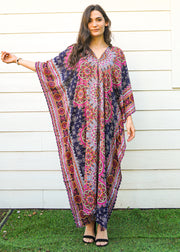 Pink Blue Lotus Mandala Full Length Kaftan