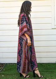 Pink Blue Lotus Mandala Full Length Kaftan