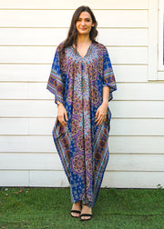 Pacific Blue Lotus Mandala Full Length Kaftan