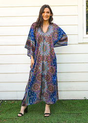 Pacific Blue Lotus Mandala Full Length Kaftan