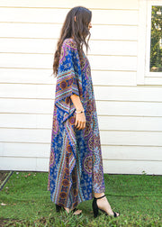 Pacific Blue Lotus Mandala Full Length Kaftan