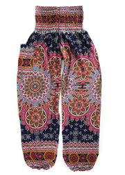 Black Pink Lotus Chakra Floral Harem Pants