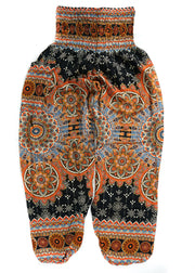 Black Orange Lotus Chakra Floral Harem Pants